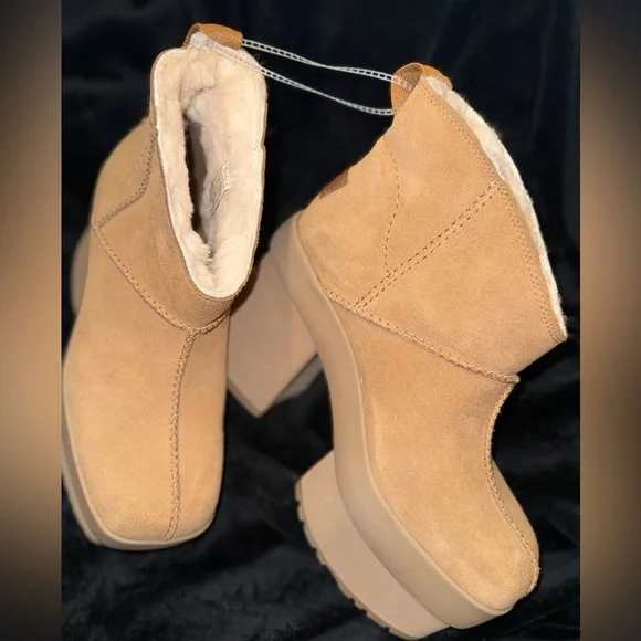 UGG Mini New Heights Platform Boot (Women) Tan Heeled Platform Boots - Picture 2 of 14